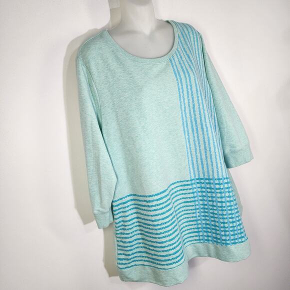 H by Halston Womens Engineered Grid Print French Terry Pullover Top Size 2X Blue - Picture 4 of 10